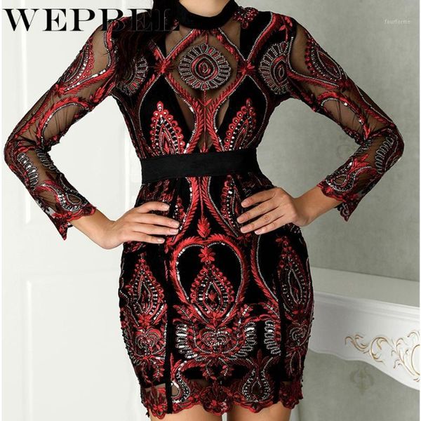

casual dresses wepbel women dress embroidery full sleeve floral flower sequined fashion o neck ladies mini dresses1, Black;gray