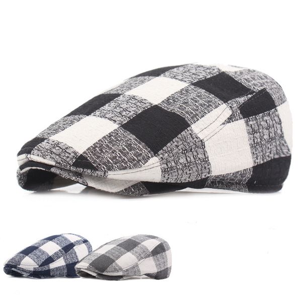 

berets women's casual wild plaid beret forward cap men's outdoor travel sun hat, Blue;gray