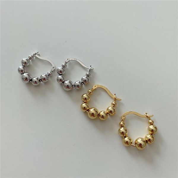 

ruiyi real 925 sterling silver french style geometric beads circle stud earrings women minimalist chic gold exquisite ear studs, Golden;silver
