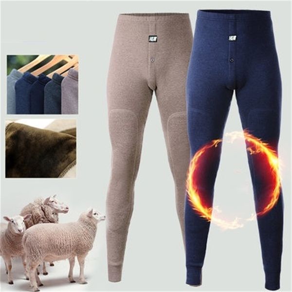 Fanceey Merino Wool Knee Addensare Pantaloni Biancheria intima termica Uomo Inverno Panno in pile Long John Leggings da uomo Mutande Super Warm 201124