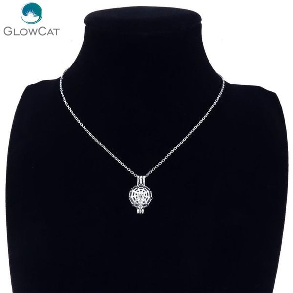 

k222 silver locket necklace round web face stone beads cage stainless chain aroma essential oil diffuser locket bbytzf bdehome, Black