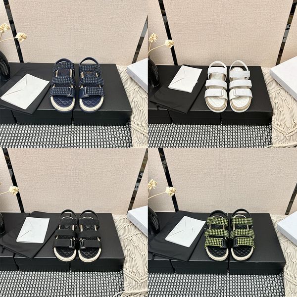 

designer women sandals mini double rubber sandals fashion slides hook loop flat mule platform shoes adjustable buckle shoe with box, Black