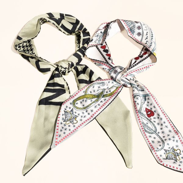 

korean version of the new scarf hair band ins english letter printing tie hair multi-purpose bag packaging jewelry temperament scarf, Blue;gray