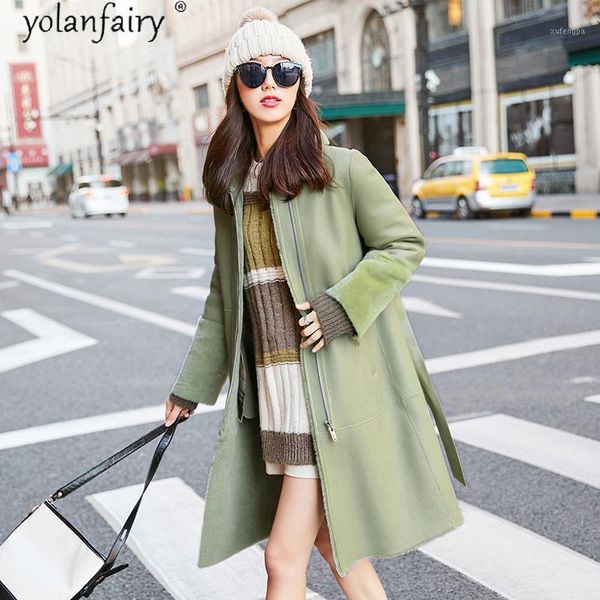 

women's real fur coat natural double-faced genuine leather jacket autumn winter coat women clothes 2020 korean long lj209131, Black