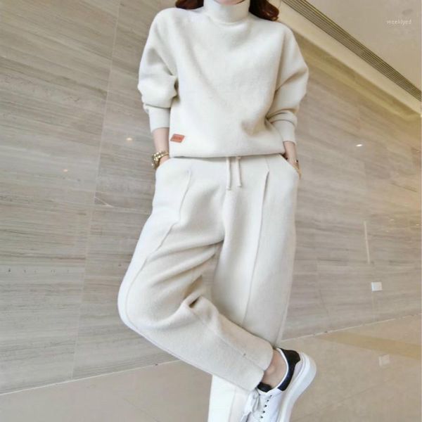 

women's suit 2020 autumn and winter new fashion double-sided cashmere carrot pants suit women's casual knitting two-piece1, Gray
