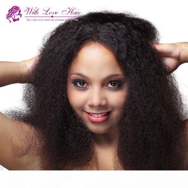 

150% density coarse yaki kinky straight lace wig virgin afro kinky straight human hair glueless full lace wigs lace front wigs, Black;brown