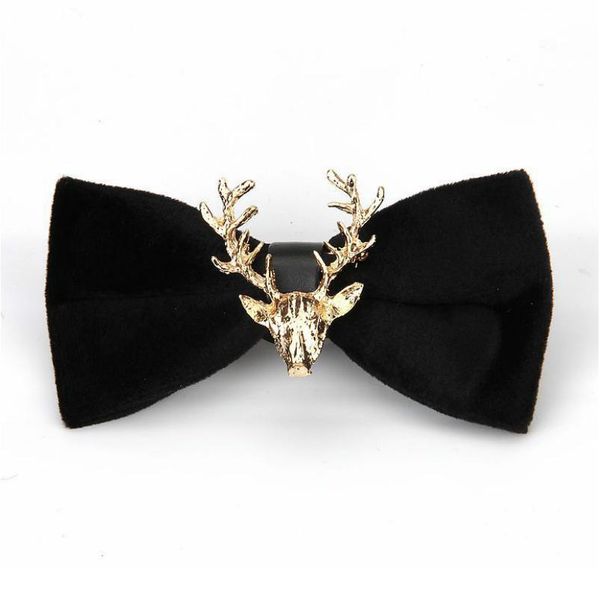 

high end fashion men's gold velvet bowtie christmas metal elk head wedding luxury bow ties trendy collar jewelry gifts qylccc, Black;gray