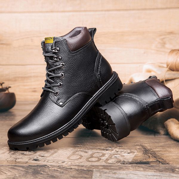 

2020 new leather winter plus velvet high-warm martin men's shoes, Red;white