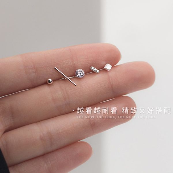 

5 pieces set tiny 925 sterling silver cube square earrings love window zircon earrings jewelry for women girls jewelry for young lady, Golden;silver