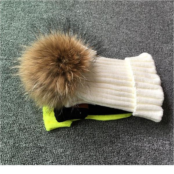

100% real raccoon fur hats knitted wool gunuine fur pompom beanies hat winter cap f qylnny