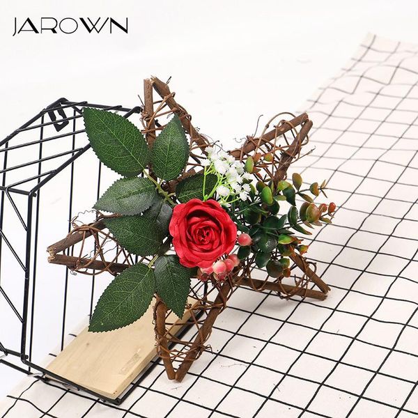 

jarown artificial rose floral eucalyptus wooden pentagonal star pendant wall decor home ornament christmas decoration flores