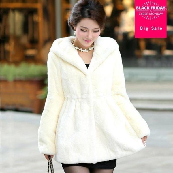 

2020 winter fashion new women faux fur coat long sleeve hooded jacket female faux fur plus size overcoat l1344 hip1, Black