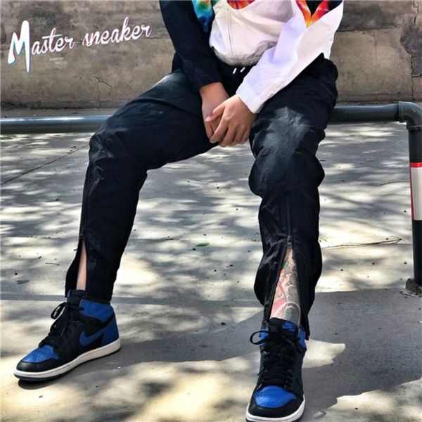 

new autumn men jeans men's casual loose ankle-tied pants straight style wide leg men's jeans man pants, Black