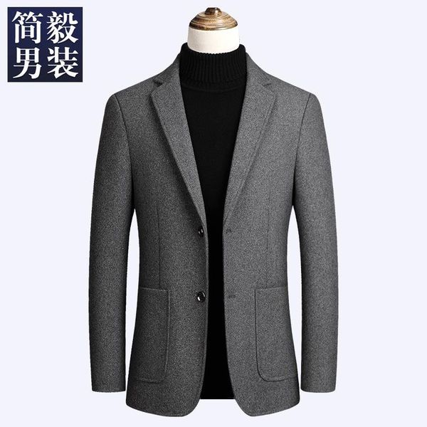 

wool suit male spring and autumn men's coat woolen cloth small suit business casual jacket single lapel collar, Black