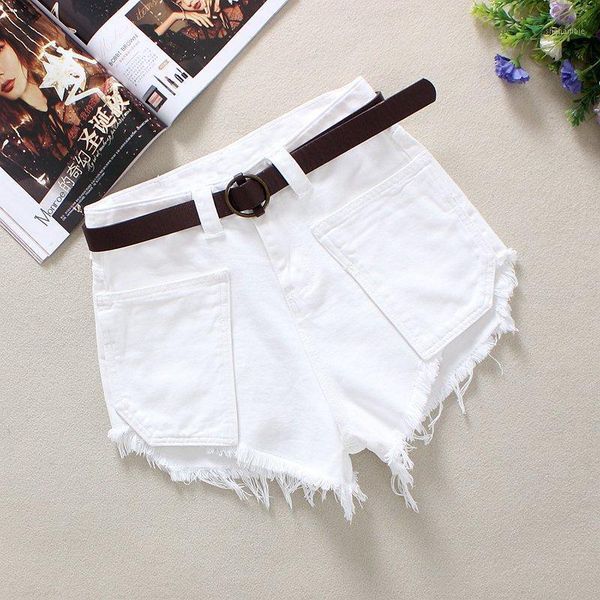 

2020 white women's denim shorts summer novel loose tassels 100% cotton big pockets high waist solid broad foot denim shorts 20201, White;black