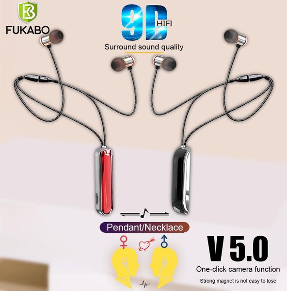 

fashion magnetic necklace pendant v5.0 wireless bluetooth earphone shared music headset phone earbuds sports earphone with mic