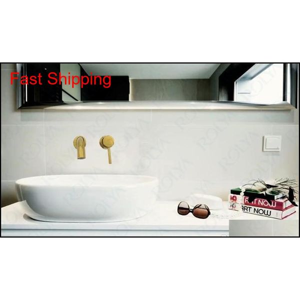

rolya golden bathroom faucet wall mounted single side lever mixer taps gold basin set soli qylkew packing2010