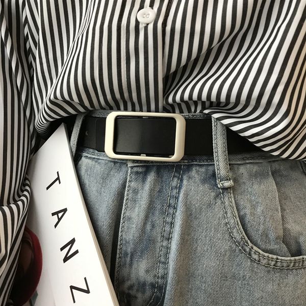 

women's korean new leather two layer cowhide square jeans decorative belt buckle, Black;brown