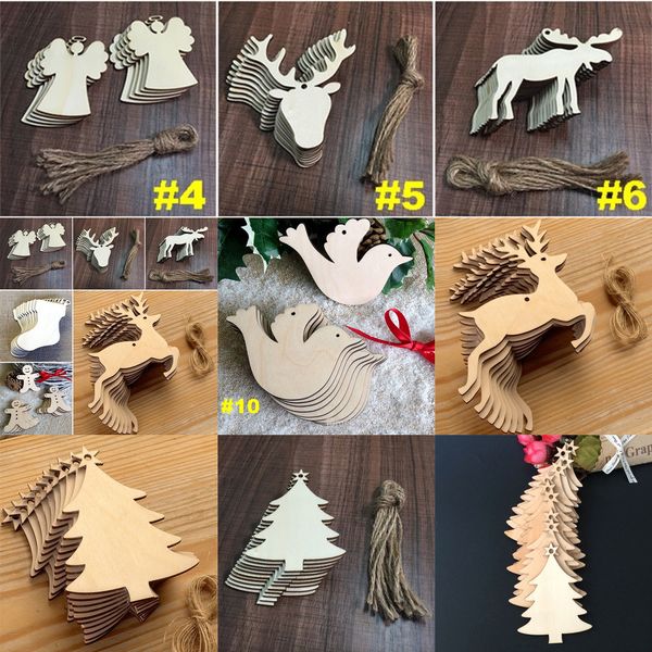 

factory0zmy10 ornaments wood pieces/lot snowman chip tree deer socks hanging pendant christmas decoration xmas gift p3tw
