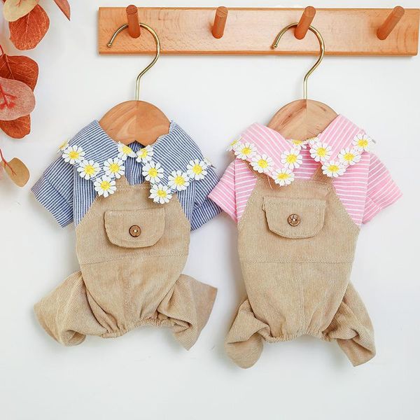

dog apparel pink blue color clothes with small flower decor autumn strap four-legged daisy fashion collar pet clothing jumpsuit for dogs