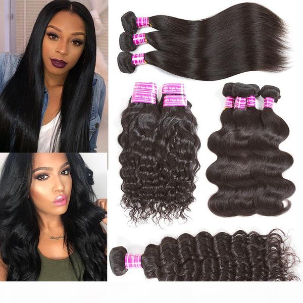 

brazilian virgin hair body wave straight natura water deep wave kinky curly unprocessed human hair extensions weft with closure frontal, Black;brown