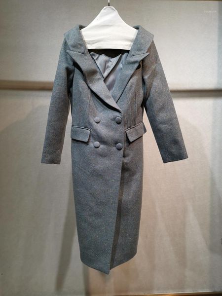 

2021 new ladies fashion long sleeve lapel double breasted woolen coat 10201, Tan;black