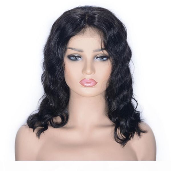 

human hair wigs 130% density brazilian body wave lace front wig natural color medium cap bleached knots, Black;brown