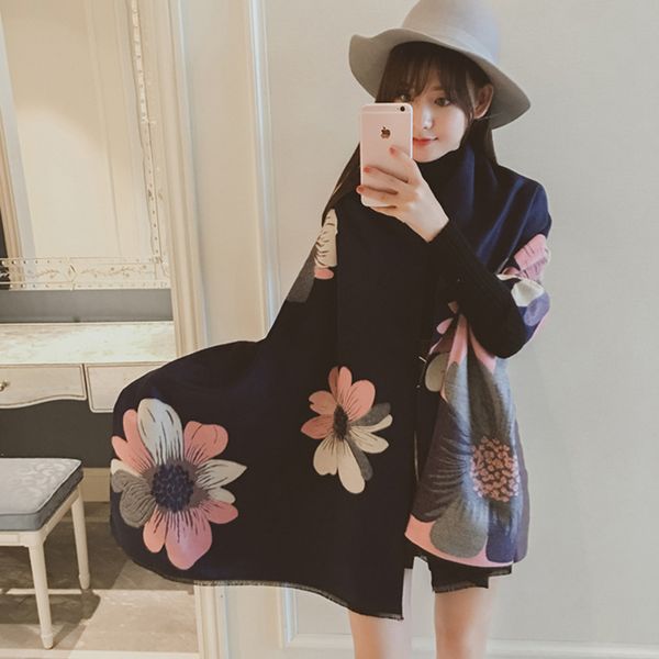 

scarves thickened, super big autumn and winter long shawl, new versatile warm collar, office cape girl, Blue;gray