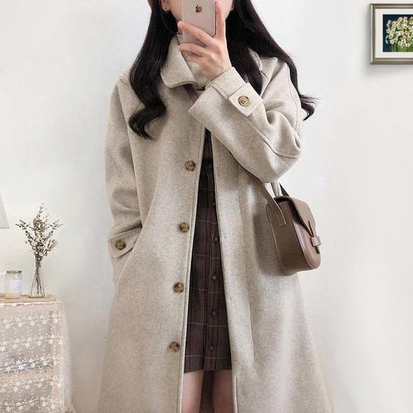 

classic black wool coat women long thicken blend winter wool coat elegant trench menteaux femme women jacket de50mn