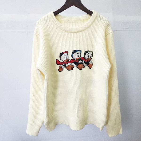 

высокое качество новые мода женский свитер женский дизайнер зима новый мультфильм утенок круглый шеи длинный рукав пуловер блуза размер s-l, White;black