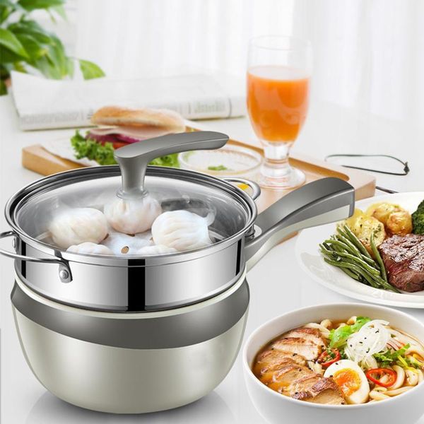 

1.8l 220v 700w mini multifunction electric cooking pot double layer non-stick stainless steel multi cookers steamer frying pot1