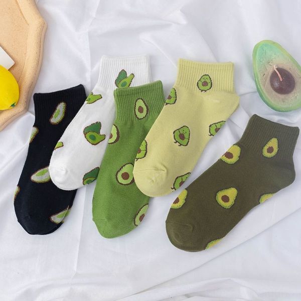 

spring and autumn new women's boat low shallow mouth avocado fruit design boat socks fresh cotton sweat absorption socks ha7kk, Black