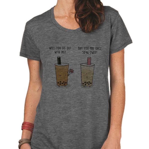 

summer modern girl short sleeve t fun milk tea printing streetwear women's shirt daily casual o-neck white grey tshirt
