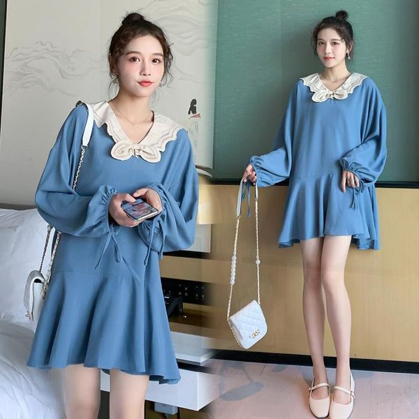 

1508# maternity clothes spring autumn long sleeve easy matching loose plus size dress for pregnant women mom dress, White