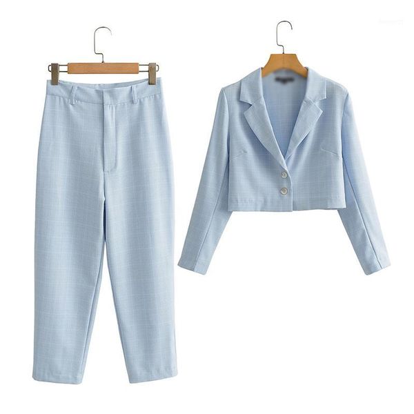 

women's checked blazer suits korean all-match short coats and suit pants set female autumn winter elegant ladies 2 piece sets1, White