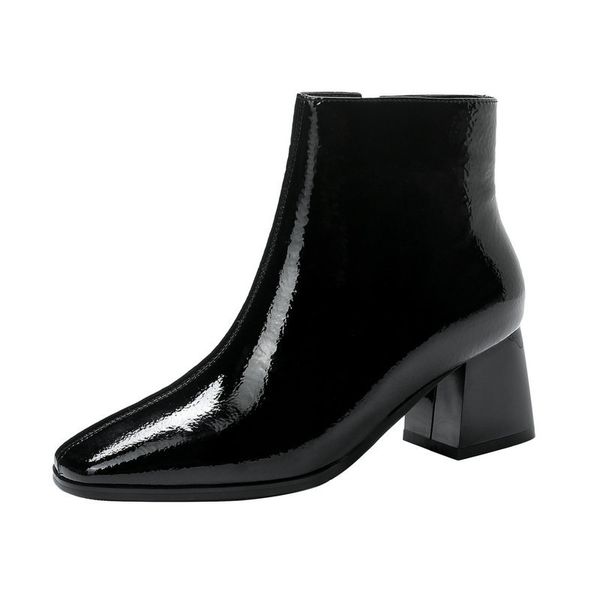 

2021 new autumn winter vintage women classic ankle party dancing shoes woman plus size chunky heels short boots 42 43 hiqu, Black