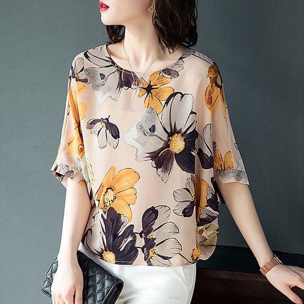 

women summer style chiffon blouses shirts lady casual half sleeve flower printed blusas df2909 drop shipping, White