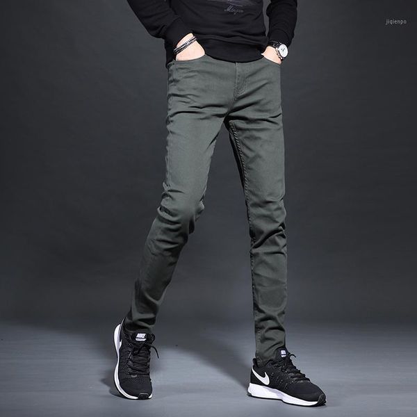 

men's jeans men army green korean style slim fit stretch jean 2021 fashion casual solid color denim pencil pants1, Blue