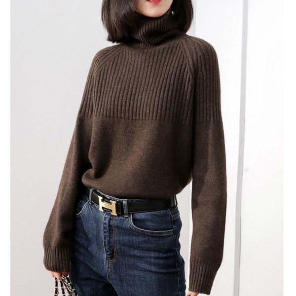 

women's turtleneck sweater woman sweaters winter clothes women 2020 pullover knitted loose lazy style brown, White;black
