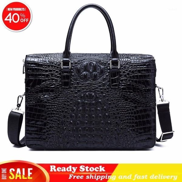 

briefcases office bags for men messenger casual briefcase business crocodile pattern genuine leather laphandbag password lock computer1