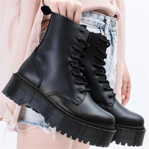 

cowhide genuine leather flats boots chunky heels shoes women bottine femme zapatos casuales de mujer hqnv, Black
