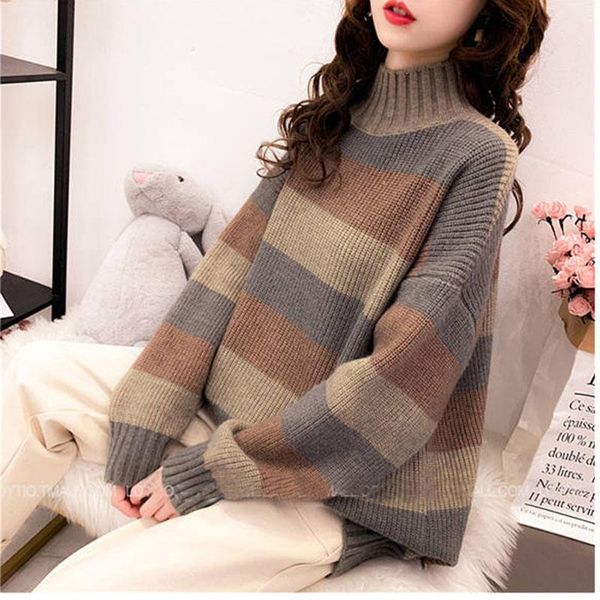 

female loose 2020 knitted pullovers warm fashion long sleeve turtle neck plus size long pull jumper women sweater ladies pull, White;black