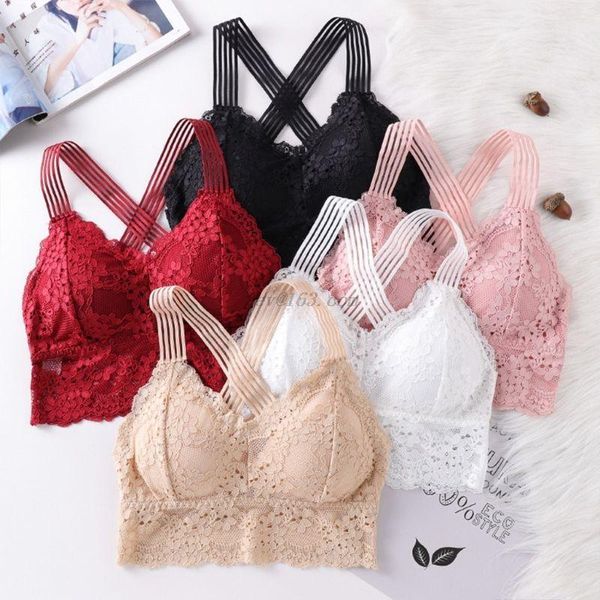 

bras womens v-neck sheer floral lace bralette striped wide cross straps beauty back cami crop wire underwear1, Red;black
