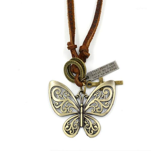 

charm bracelets fashion jewelry 2021 leather necklace bronze butterfly shape women casual genuine double chain female retro necklaces1, Golden;silver