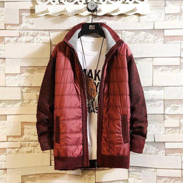 

autumn and winter men's vertical collar cardigan slim jacket plush sweater large korean splicing sweater coat1, White;black