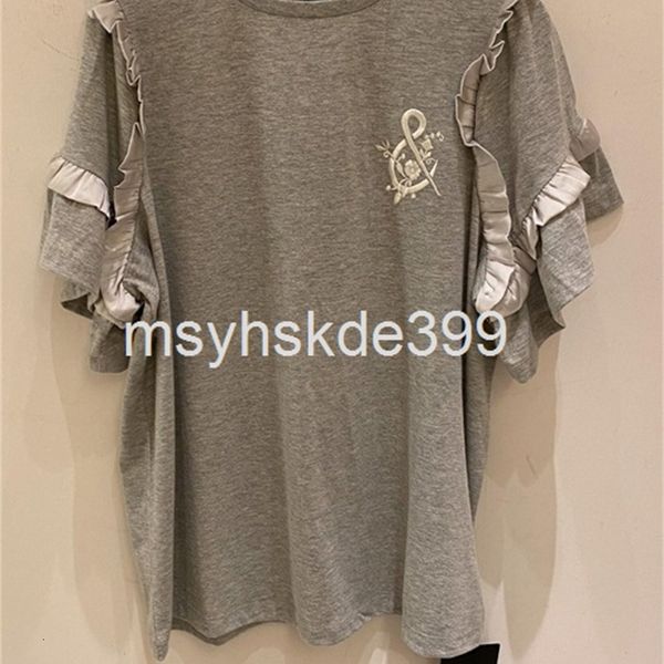 

women's t-shirt minority spring / summer 21 round neck stitching flounce embroidery loose 5-sleeve cotton versatile t-shirt women, White
