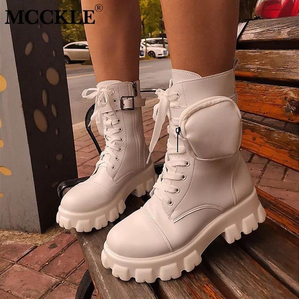 

women's pocket lace up ladies ankle female combat army boots chunky heel zipper short boot woman platform shoes new, Black
