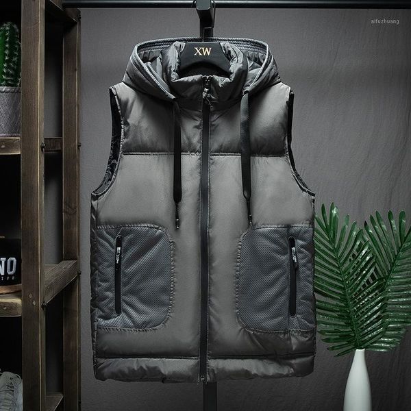 

autumn winter men thick warm vest sleeveless jackets casual slim fit fashion solid male padded waistcoat jackets plus size1, Black;white