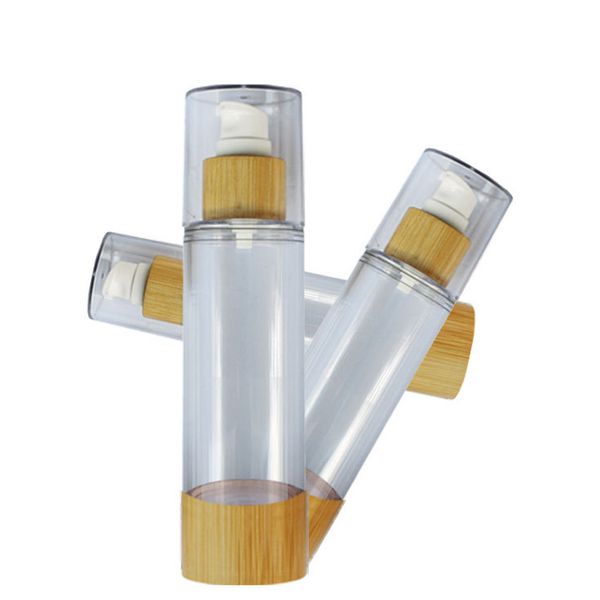 

100 x 30ml 50ml 80ml 120ml bamboo empty plastic cosmetic sample containers emulsion lotion vacuum airless pump bottles