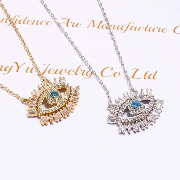 

pendant necklaces lucky evil eye jewelry gold filled baguette cubic zirconia cz turquoises stone fashion classic necklace, Silver